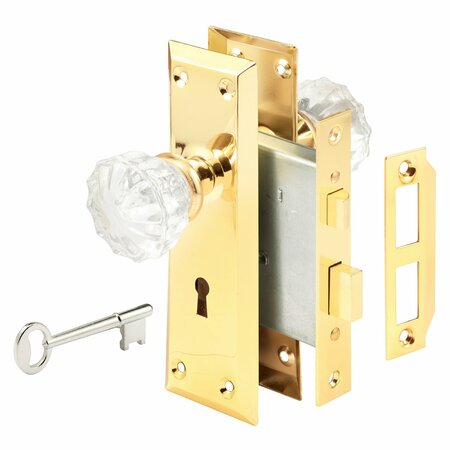 PRIME-LINE Mortise Keyed Lock Set with Glass Knob, Fits Doors with 2-3/8 In. Backset E 28336